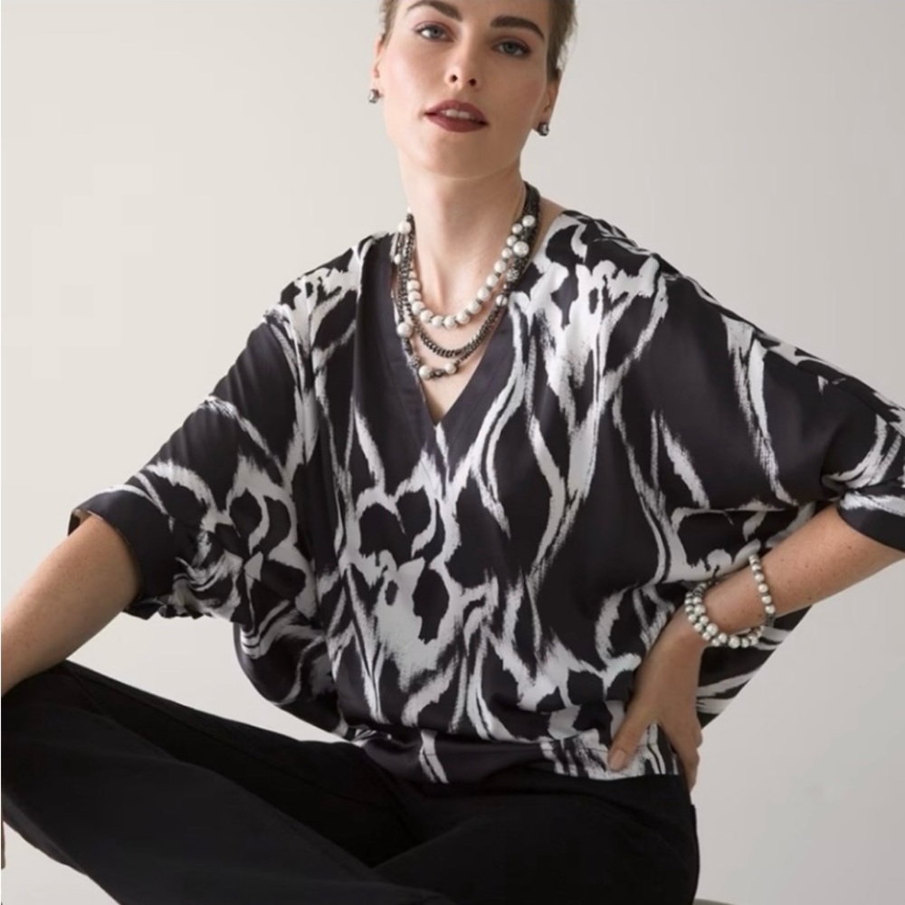 White House Black Market Monochrome Abstract Blouse